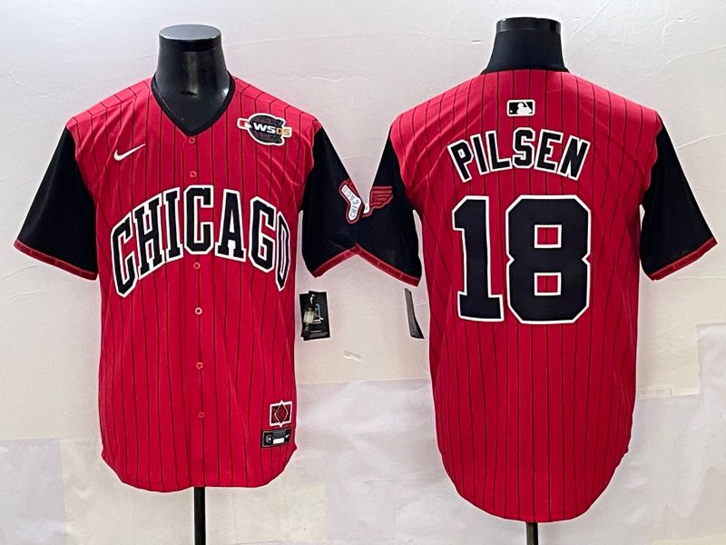 Men 2025 Chicago White Sox #18 Pilsen Red Stripe Joint Name Nike MLB Jersey style 9